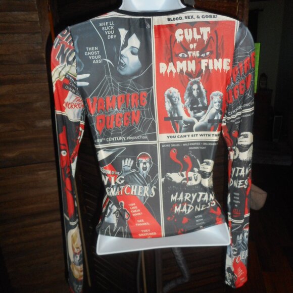 NWOT Dolls Kill Horror Halloween sheer vintage style shirt, Medium - Picture 3 of 4